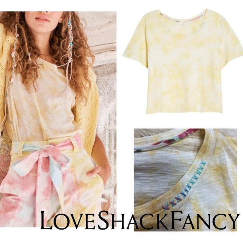 🎀 LoveShackFancy Calix Tie Dye T-Shirt Size M Yellow & White
